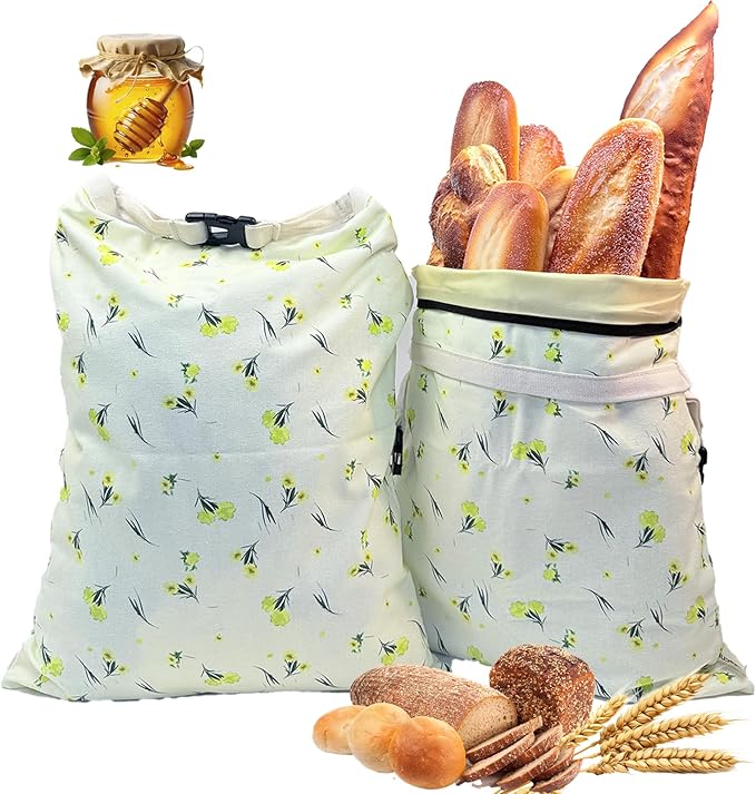 Reusable Beeswax Bread Bags, 2 Pack 16.6x12.6in Large-Organic Cotton for Sourdough Bread Homemade, Freezer Storage to Keep Fresh