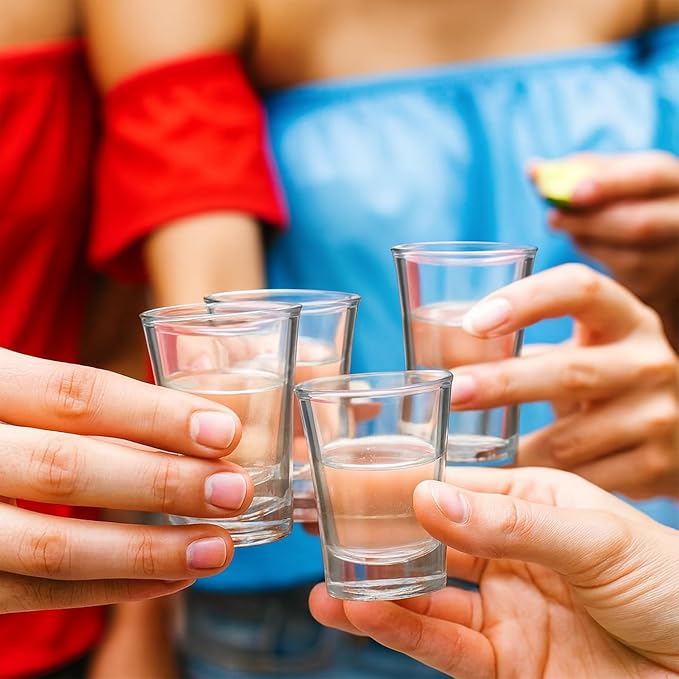 100 Pcs 1.5 oz Clear Acrylic Shot Glasses with Thick Base for Party Favors Drinking Games Weddings Bars and Events