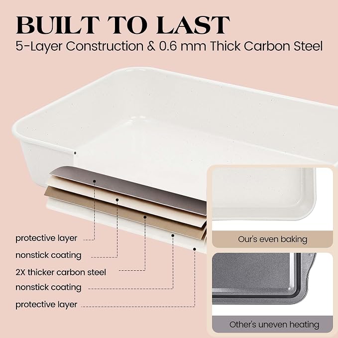 8 Pcs Baking Pans Set, Silicone Bakeware Sets with Metal Reinforced Frame, Nonstick Stackable Carbon Steel Non Toxic Baking Sets for Cooking (Cream)