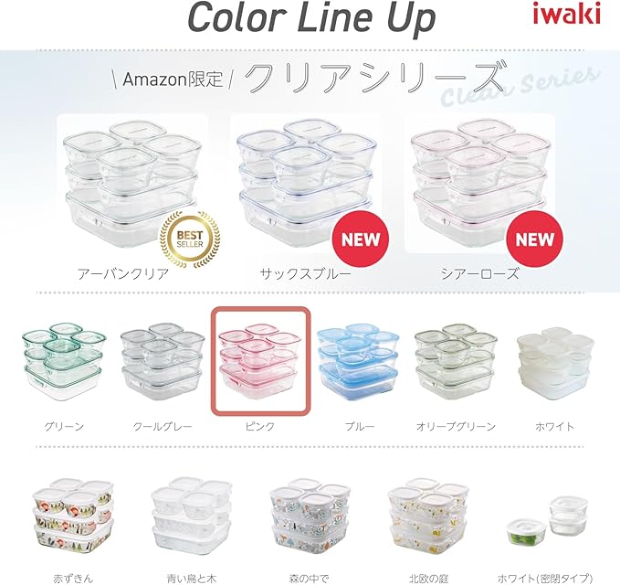 iwaki PS-PRN-4P2 Heat Resistant Glass Storage Containers, Pink, Set of 4, Pack & Range