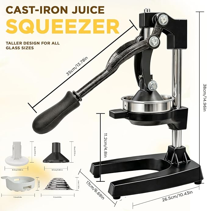 Cast Iron Juicer,Manual Juicer Hand Press,Orange Lemon Squeezer,Heavy Duty Manual Juicer,Professional Citrus Juicer Fruit Juice -Stainless Steel,Easy to Clean Black