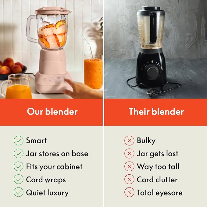 bella 10 Speed Countertop Blender, Juicer & Smoothie Maker, Fits-anywhere™ Kitchenware, Slim Flip & Store Design, Dishwasher Safe 48oz Capacity Pitcher & Lid, Stainless Steel Blade, 450 Watt, Blossom