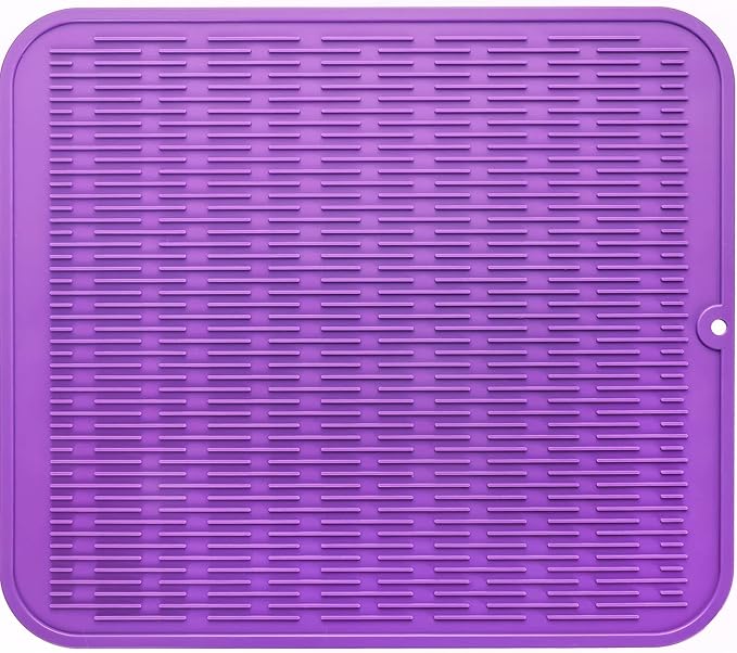 MicoYang Silicone Dish Drying Mat for Multiple Usage,Easy clean,Eco-friendly,Heat-resistant Silicone Mat for Kitchen Counter or Sink,Refrigerator or Drawer Liner Purple XL 18 inches x 16 inches