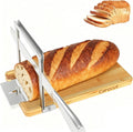 Adjustable Bread Slicer, Foldable Wood & Stainless Steel Guide for Homemade Sourdough, Sandwich & Artisan Loaves up to 6.3”, Space Saver for Small Kitchen, Includes Knife