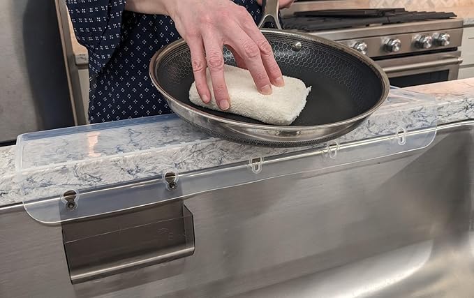 SiliProducts SiliSink XL Silicone Edge Guard for Kitchen Sink - Fits 3.75” - 4” Wide - The Original Silicone Sink Edge Protector with Sponge Caddy - Splash Guard, 20” Clear Diamond