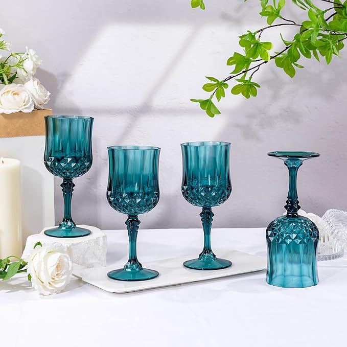 Ciaell 24PCS Green Plastic Wine Glasses - 7 Oz Plastic Goblets for Party - Green Vintage Drinking Glasses - Disposable Water Goblets Set for Wedding, Bar, Wine, Beer, Juice, Cocktail