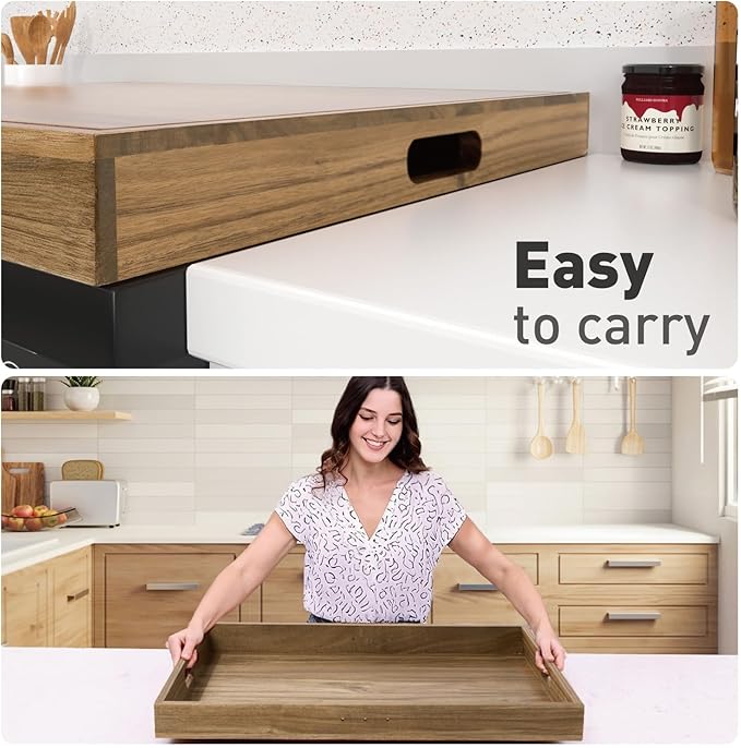Acacia Wood Stove Cover for Gas & Electric Burners, 28.82”x20.83”x2.12'' (Inner) Noodle Board with Handles, Cutting Board with Juice Groove, Serving Tray (Natural Acacia)