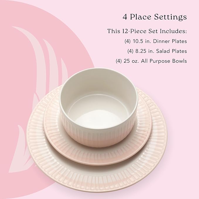 Rising Up 12 Piece Dinnerware Set, Service for 4, Blush