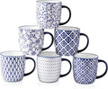 Ceramic Coffee Mugs Set - 10 OZ Large Porcelain Tea Cups with Handle for Milk Cappuccino Latte Cocoa Tea - Microwave Dishwasher Safe - Christmas Housewarming Gift -Set of 6 - Vintage Blue