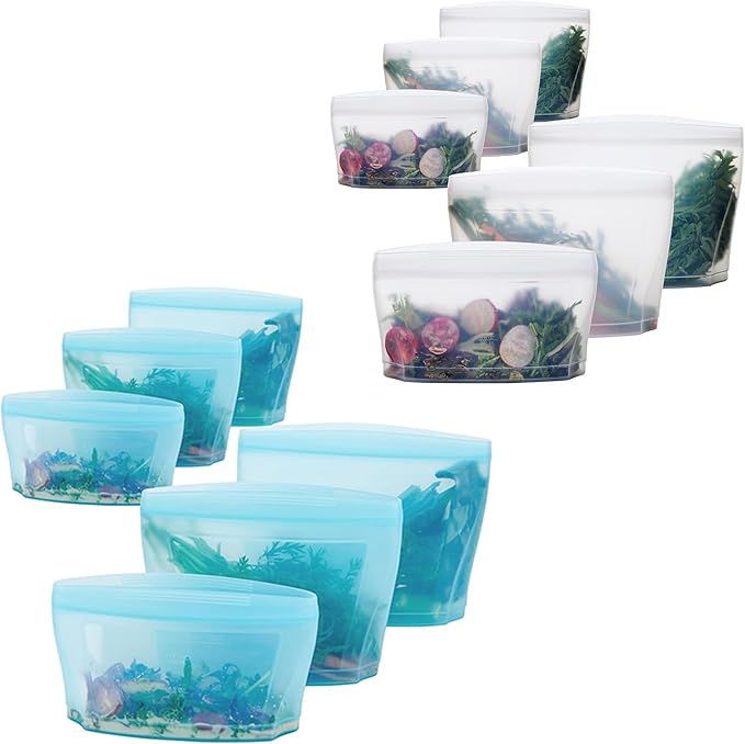 Zip Standing Reusable Blue and WhiteSilicone Food Storage Bag, Stand Up Food Storage Container, Reusable Zipper seal bag, no lid required, for Food Storage& Meal Prep, Freezer Oven Dishwasher - Safe,