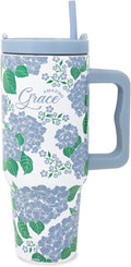 Steel Mill & Co 40 oz Stainless Steel Tumbler with Lid and Handle, Insulated/Thermal Travel Water Bottle with Amazing Grace Quote, Large Tumbler (Hydrangea)