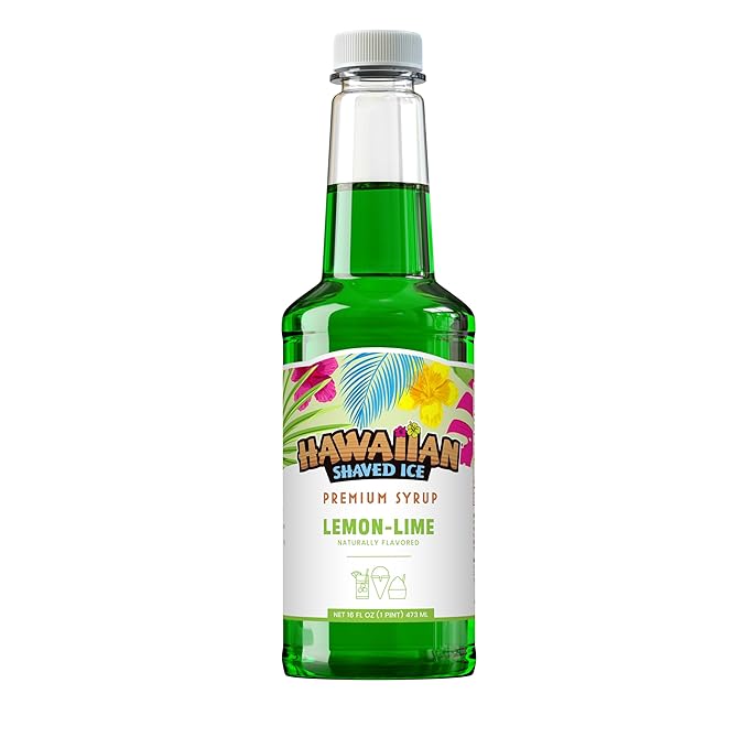 Hawaiian Shaved Ice Lemon-Lime Syrup - Nut Soy Dairy Free - Flavor Fluffy & Crunchy Snow Cones - Shelf Stable - Makes 8 Servings - 16 ounces