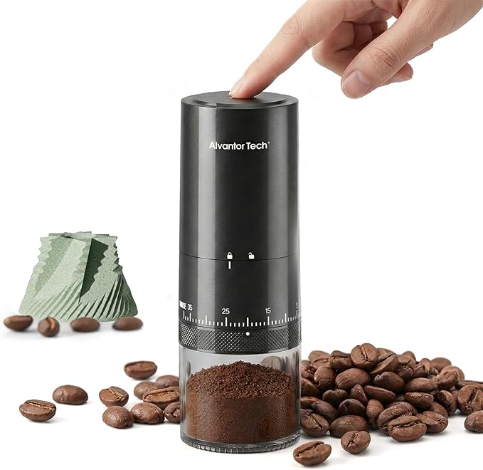 Portable Electric Burr Coffee Grinder, Cordless Rechargeable Coffee Grinder with Ceramic Conical Burr - Ultra Quiet <65dB, 38 Adjustable Settings, USB-C Travel Coffee Grinder for Camping Office Home