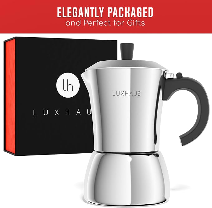 LuxHaus 9 Cup Moka Pot (2oz each cup - 18oz total) Stovetop Espresso Maker - Stainless Steel Italian and Cuban Mocha Coffee Maker