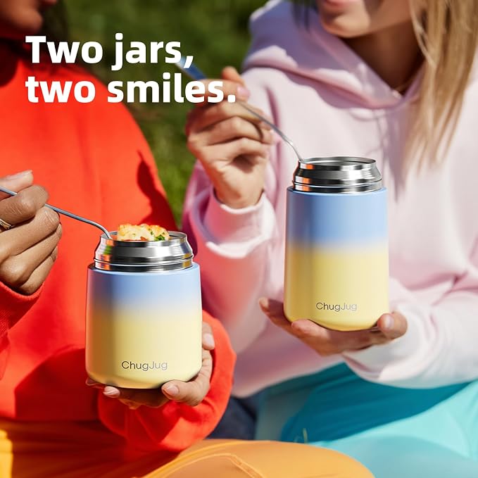 2 Pack Insulated Food Jar Set, 26oz & 18oz Stainless Steel Vacuum Insulated Soup Containers for Hot Food, Leak-Proof Thermal Food Jars with Spoons, Cute Stylish Design for School, Work & Travel(Blue)
