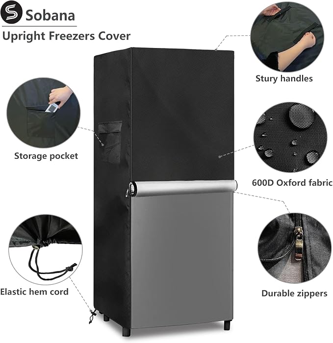 Upright Freezers Cover,Waterproof Outdoor Fridge Cover with Double Zipper for Outdoor 7.6-10.1 Cubic Feet Compact Stand Up Freezer Covers (30" W x 33" D x 62" H,Black)