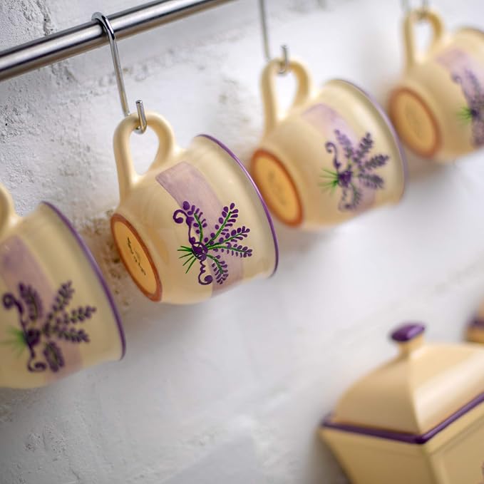 City to Cottage Handmade Lavender Floral Purple And Cream Ceramic 8.4oz/250ml | Cappuccino, Coffee, Tea Cup and Saucer, Unique Designer Pottery for Tea Lovers