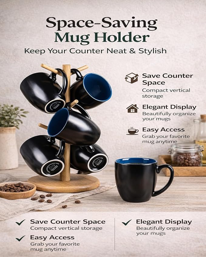 GBhome 16oz Coffee Mugs Set of 6, Large Ceramic Coffee Mugs for Man, Woman, Dad, Mom, Modern Coffee Mugs Set with handle for Tea/Latte/Cappuccino/Milk/Cocoa. Dishwasher&Microwave Safe,Blue