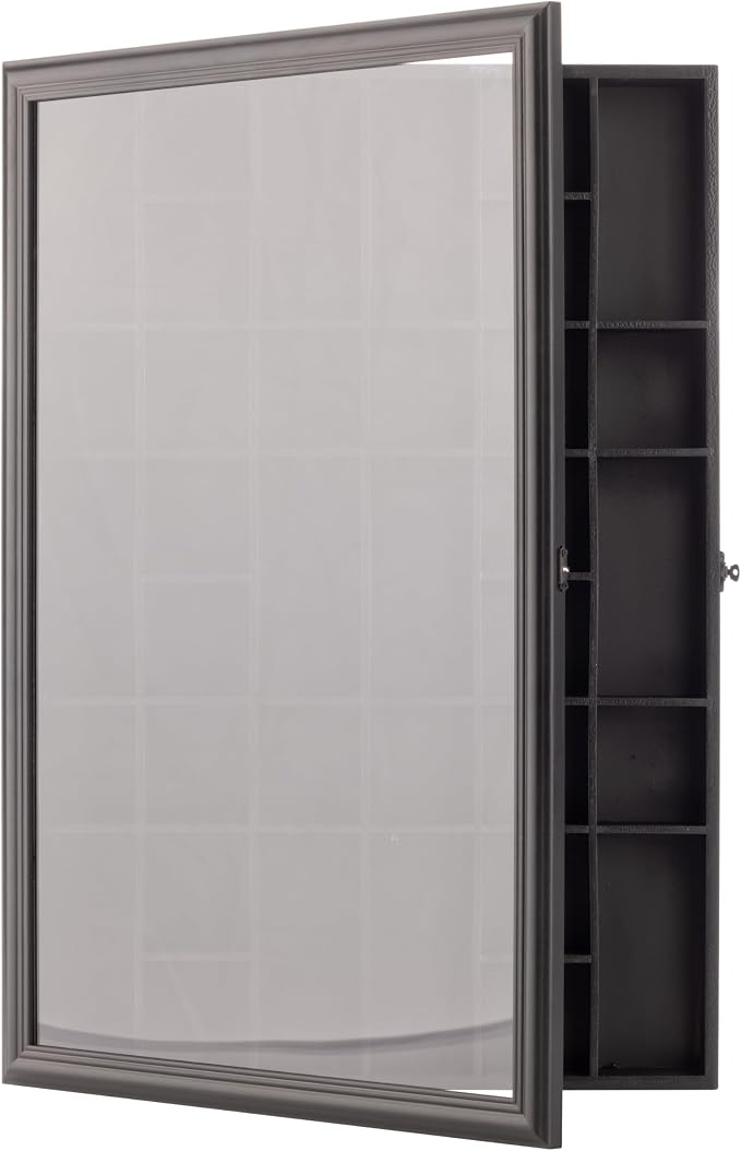 Gallery Solutions - Black Wall-Mounted - Curio & Shot Glass Display Case - 17"x26" Glass Door - Bar Accessories - Collectible - Miniature Glassware - Bar Accessories