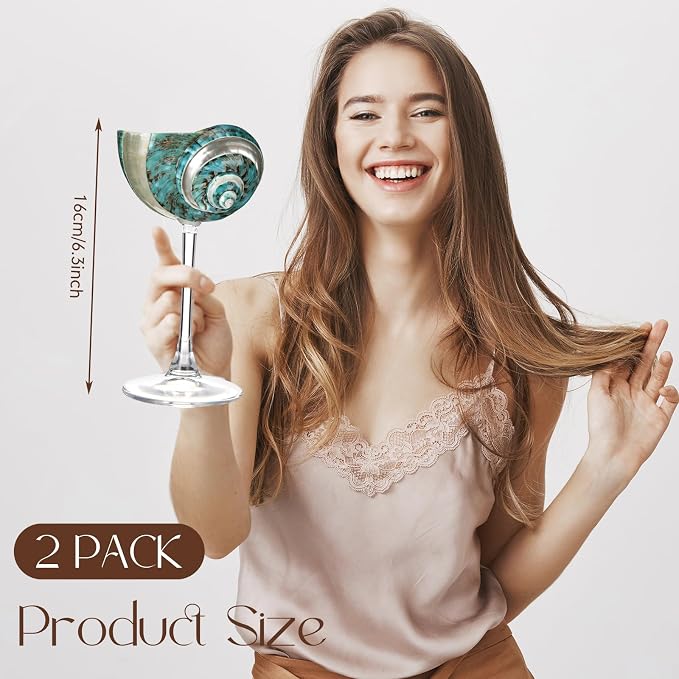 Conch Shell Wine Glasses Wedding Wine Cup Martini Goblet Cocktail Drinkware Drinking Stemware for Valentine Birthday Wedding Bridesmaids Anniversary Party(Green Conch,Clear Base,2 Pcs)
