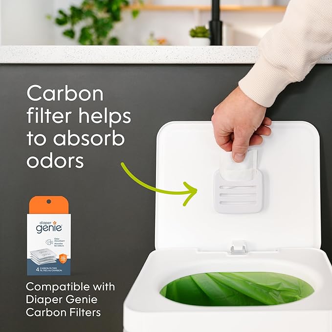 Kitchen Compost Bin, White Stainless-Steel Large, 3.6 Gallon, Indoor Odorless Composting, Hands-Free, Washable Parts, Includes 8 Tear-Off Compostable Bags and 1 Carbon Filter