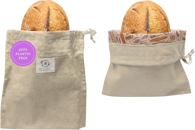 Bee’s Wrap Beeswax Bread Bag - 2 Bakery Lane Reusable Beeswax-Lined Bread Storage Bags - Breathable & Sustainable Homemade Bread Saver - Plastic Free Eco-Friendly Alternative