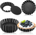 Tessco for you 16 Pcs Mini Tart Pans for Baking, 3 Inch Quiche Pans with Removable Bottom, Nonstick Egg Tartlets Molds Fluted Side Bakeware for Pie Fruit Tart Cheesecake Dessert (Black Gray Round)
