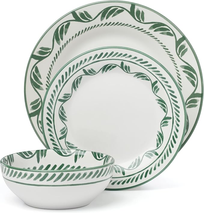 Oneida Dinnerware Set, Solear Green 12-Piece Set, Service For 4, Stoneware Material, Dishwasher Safe & Microwave Safe, Home, Kitchen And Dining, Dinner Plates And Bowls Sets (Green, 12 Pieces)