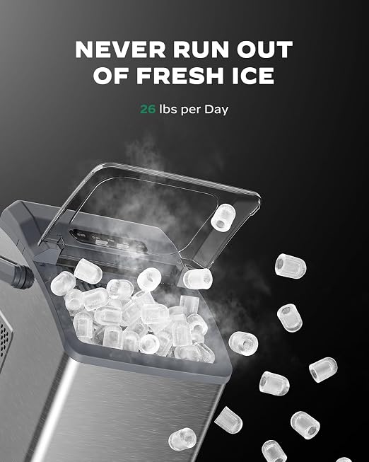 Marsail Ice Makers Countertop, 26 lbs per Day, Fast Ice in 6 Minutes, Self-Cleaning Ice Maker, Compact Countertop Ice Machine for Home, Kitchen/Office/Parties