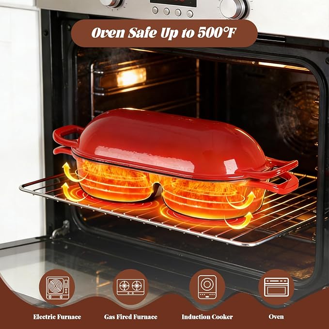 Double Dutch Oven for Bread Baking, Ideal for Family Daily Baking | Enameled Cast Iron Bread Pan with Lid, 2-Slot Mini Loaf Design (16.5cm Each) for Homemade Artisan Bread, Easy to Clean