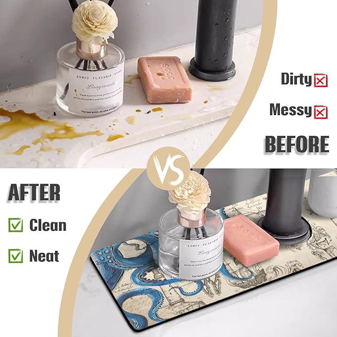 Sink Faucet Absorbing Mat, 2 Pack Drying Mat Around Faucet Sink Splash Guard Behind Faucet Sinkmat For Kitchen Bathroom Island Rv 15 * 5.5 Inch (38 * 14 cm)