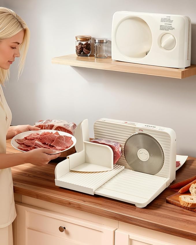 VEVOR Meat Slicer, 6.7" Foldable Electric Cutter with Dual Security Lock, 0-0.59" Adjustable Thickness, Easy to Clean, 180W Home Food-Slicer for Frozen Meat, Ham, Baguett, Steak