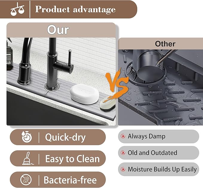 Faucet Mat for Kitchen Sink Diatomite Fast Drying Stone Sink Tray Absorbent Mat Faucet Splash Guard for Kitchen Sink and Bathroom Counter