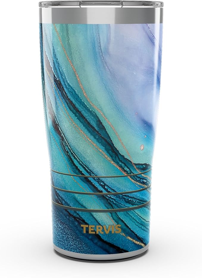 Tervis Traveler® Stainless Steel 20oz Traveler™ with Slider Lid | Inkreel - Teal Wave | Double-Wall Vacuum Insulated Travel Cup, Keeps Drinks Hot