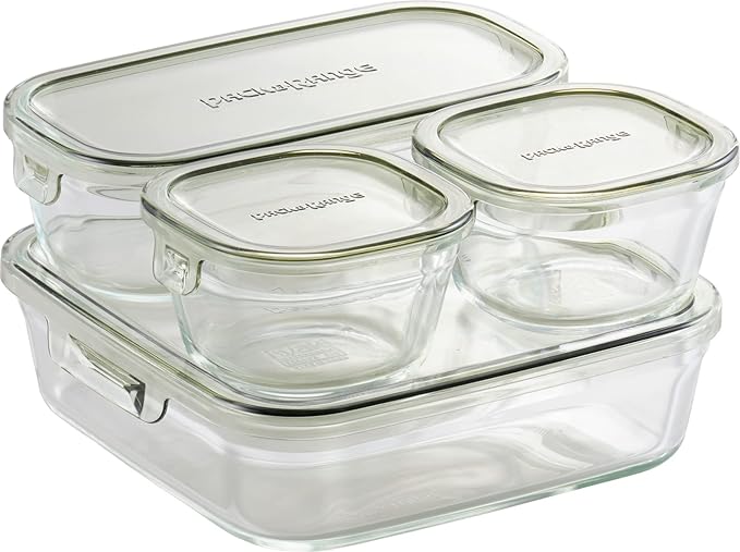 iwaki PC-PRN4G42 Heat Resistant Glass Storage Container, Olive Green, System Set, Mini Pack & Range