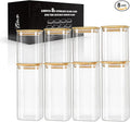 LIBWYS 8-Pack Square Glass Storage Jars with Bamboo Lids (0.6Qt/1.06Qt) - Stackable Food Containers for Pantry Organization, Coffee, Flour, Snacks, Tea | Kitchen Canisters Set