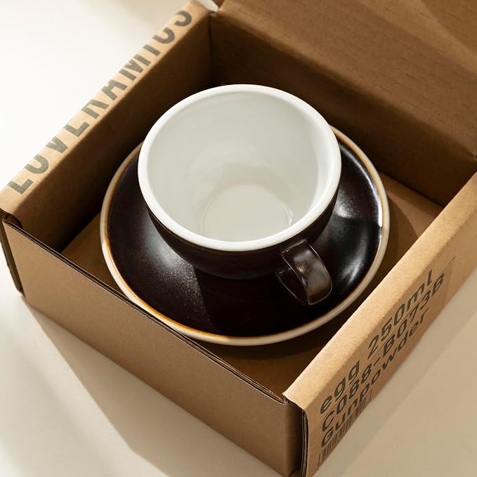 Loveramics Coffee Cup Ceramic, 8 oz Latte Art Cup with Saucer for Cappuccino, Tea, Espresso, Thick - walled stoneware Cappuccino mug Set for Cafe and Barista - Potters Colours (Gunpowder, 8OZ)