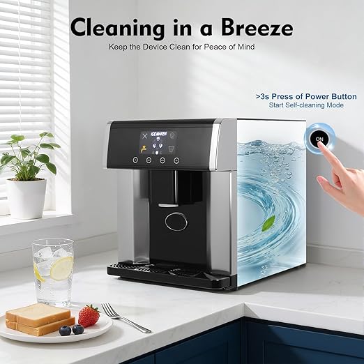 Nugget Ice Maker Countertop, Smart 2-in-1 Water Dispenser with Ice Maker with LCD Panel Self Dispensing Nugget Ice Maker Self-Cleaning 33LBS/24H Crushed Chewable Ice for Home Kitchen Office