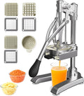 2-in-1 Commercial Juicer & Vegetable Chopper – Heavy Duty Cast Iron Manual Citrus Press with Stainless Steel Food Dicer, French Fry Cutter, 1/2" 3/8" 1/4" Blades for Potatoes