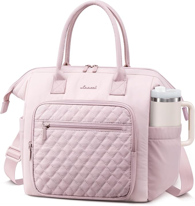 LOVEVOOK Lunch Bag Women, Puffer Insulated Adult Lunch Box for Women Work, Wide Opening Leakproof Cooler Tote for Office Campus Picnic Beach with Cup Holder, Loncheras Para Mujer with Shoulder Strap