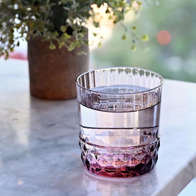 Bormioli Rocco America '20s Set Of 6 DOF Glasses, 12.5 Oz. Colored Crystal Glass, Lilac Rose, Made in Italy