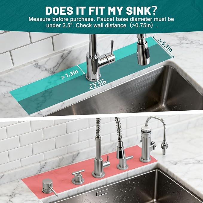 Hopegiver Stone Faucet Mat for Kitchen Sink - Fast Drying Diatomite Sink Protector Prevent Moisture, Super Water Absorbing Stone Tray for Kitchen & Bathroom Counter (White, 23.6"x5.1")