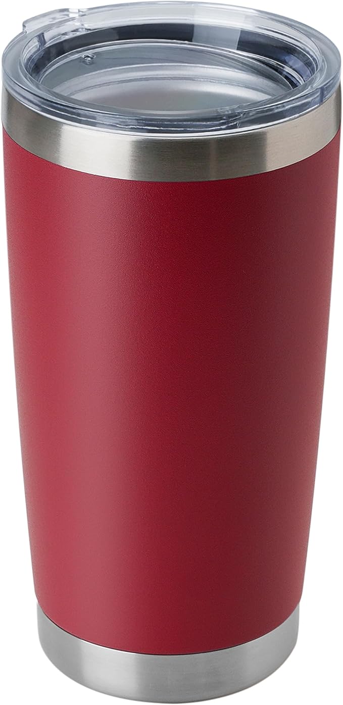 DOMICARE 20oz Stainless Steel Tumbler Bulk with Lid, Double Wall Vacuum Insulated Travel Mug, Powder Coated Coffee Cup, Powder Red, 1 Pack