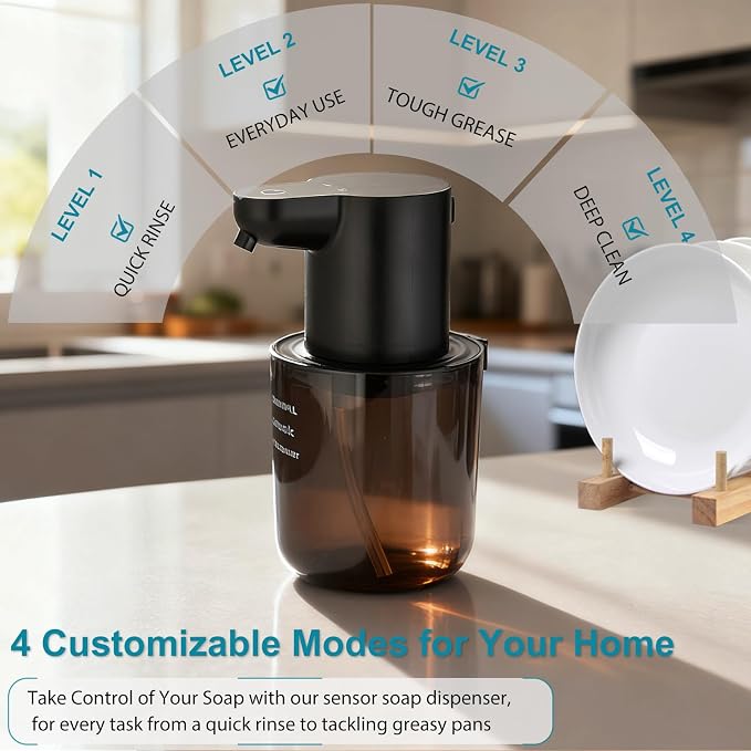 Automatic Foaming Soap Dispenser & Countertop Paper Towel Holder Bundle: Touchless Rechargeable Foam Dispenser with Adjustable Output + Modern Black Tissue Holder for Kitchen & Bathroom Sink Organizat