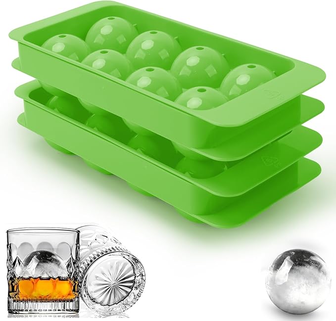 Whiskey Ice Cubes Mold,2 x 8 PCS x 1.8 inch Whiskey Ice Cubes,Circle Ice Cube Tray with Lid and Bin,Sphere Ice Ball Maker Mold,Round Ice Cube Mold for Cocktails,Whiskey