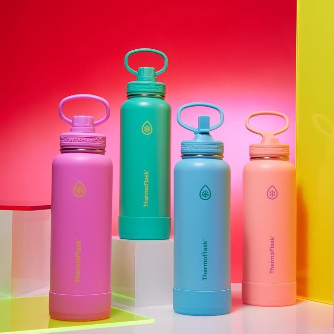 ThermoFlask Insulated Water Bottle with Spout Lid (40 oz, Screamin' Green) - Leakproof, Stainless Steel Water Bottle for Cold & Hot Drinks, Travel & Daily Hydration