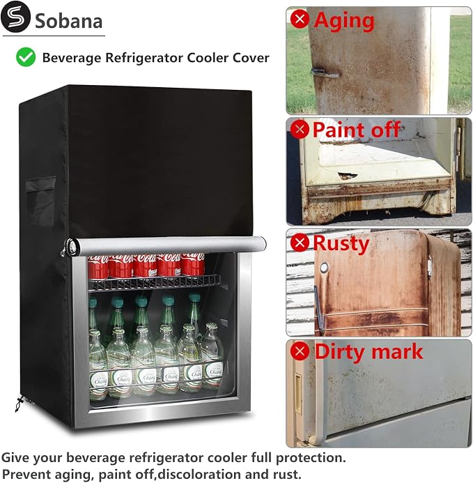 Beverage Refrigerator and Cooler Cover for most 3.2 Cu.ft Beer or Wine Mini Fridge,Waterproof Dust Proof Anti-UV Sides Zipper Can Be Opened(20" W x 20" D x 33" H,Black)