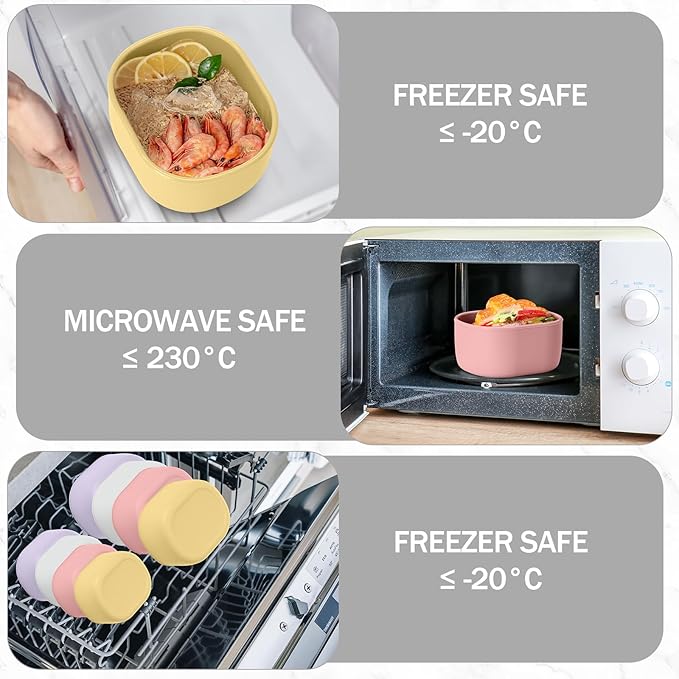 Blushtier 12 Pcs Silicone Food Storage Containers with Lids Reusable Silicone Snack Container 3 Size Lunch Box Bento with Lids Freezer Dishwasher Safe,6.7oz, 10oz, 20oz (Macaroon Color)
