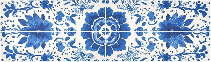 2-in-1 Table Runner Trivet for Hot Dishes Heat Resistant Hot Plate Mat Pad 39x12 Inch Waterproof Table Protector Trivets for Countertop Non Slip Decorative Floral Blue and White Tile