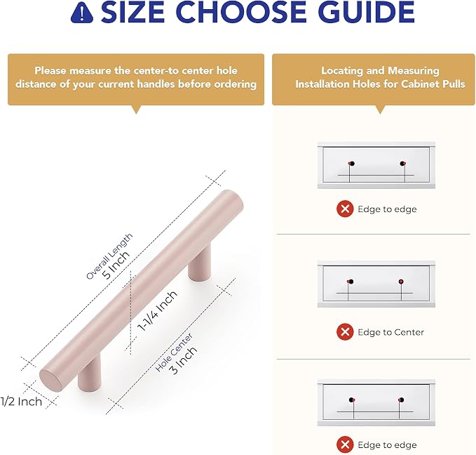 Ravinte 12 Pack | 5 Inch Cabinet Pulls Pink Stainless Steel Kitchen Drawer Pulls Cabinet Handles 5 InchLength, 3 Inch Hole Center